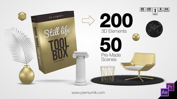 PR模板/AE模板-250种三维科技生活办公场景展示动画 Still Life Toolbox
