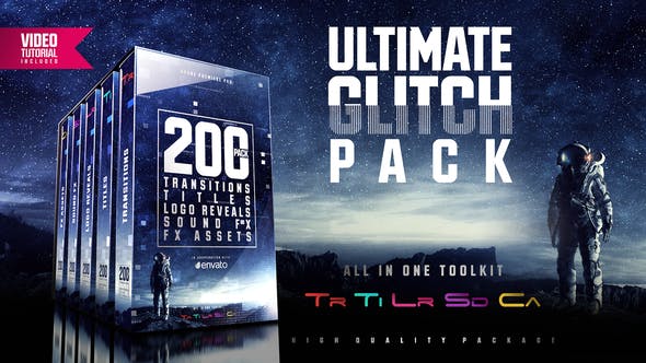 Premiere模板-200种终极故障失真毛刺干扰转场LOGO文字标题音效预设包 Ultimate Glitch Pack