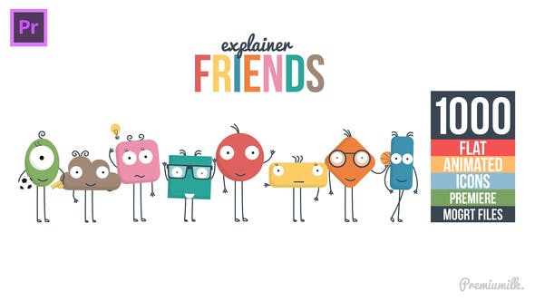 Premiere预设-1000个可爱卡通小人解说场景图标MG动画PR预设 Explainer Friends
