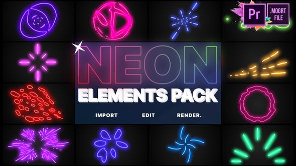 Premiere预设-炫酷霓虹发光多彩线条MG动画元素 Neon Elements MOGRT