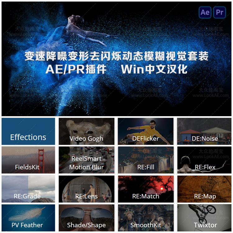 中文汉化-慢动作降噪去闪动态模糊视觉套装AE/PR插件REVisionFX v21.1.1 Win